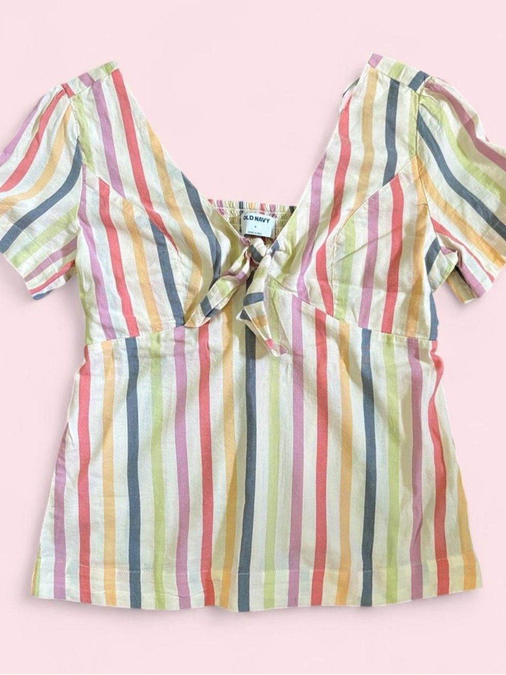 Old Navy Pastel Multistripe Tie-Front Blouse - M